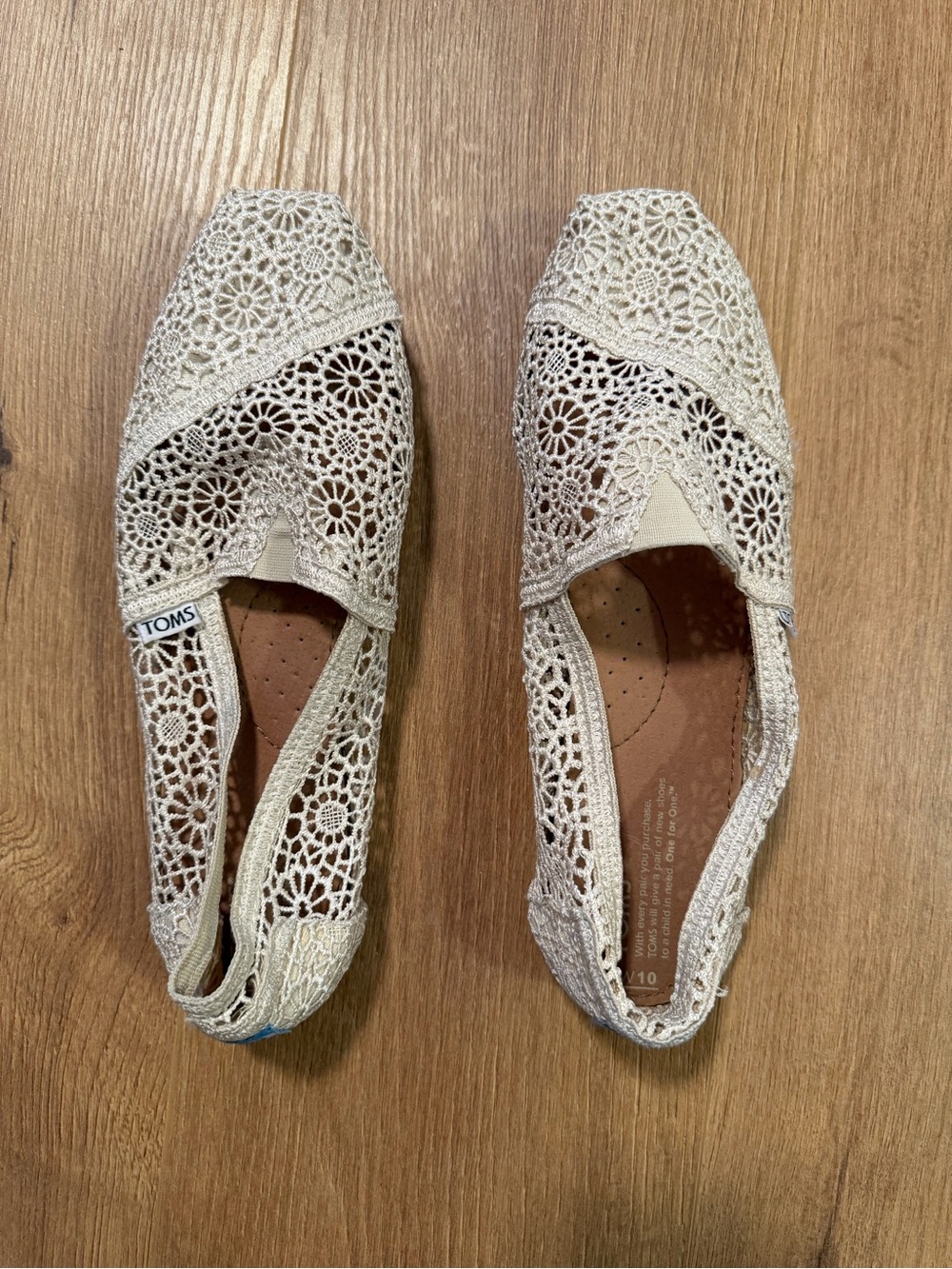 TOMS Crochet Slip-On Flats in Cream Lacquer